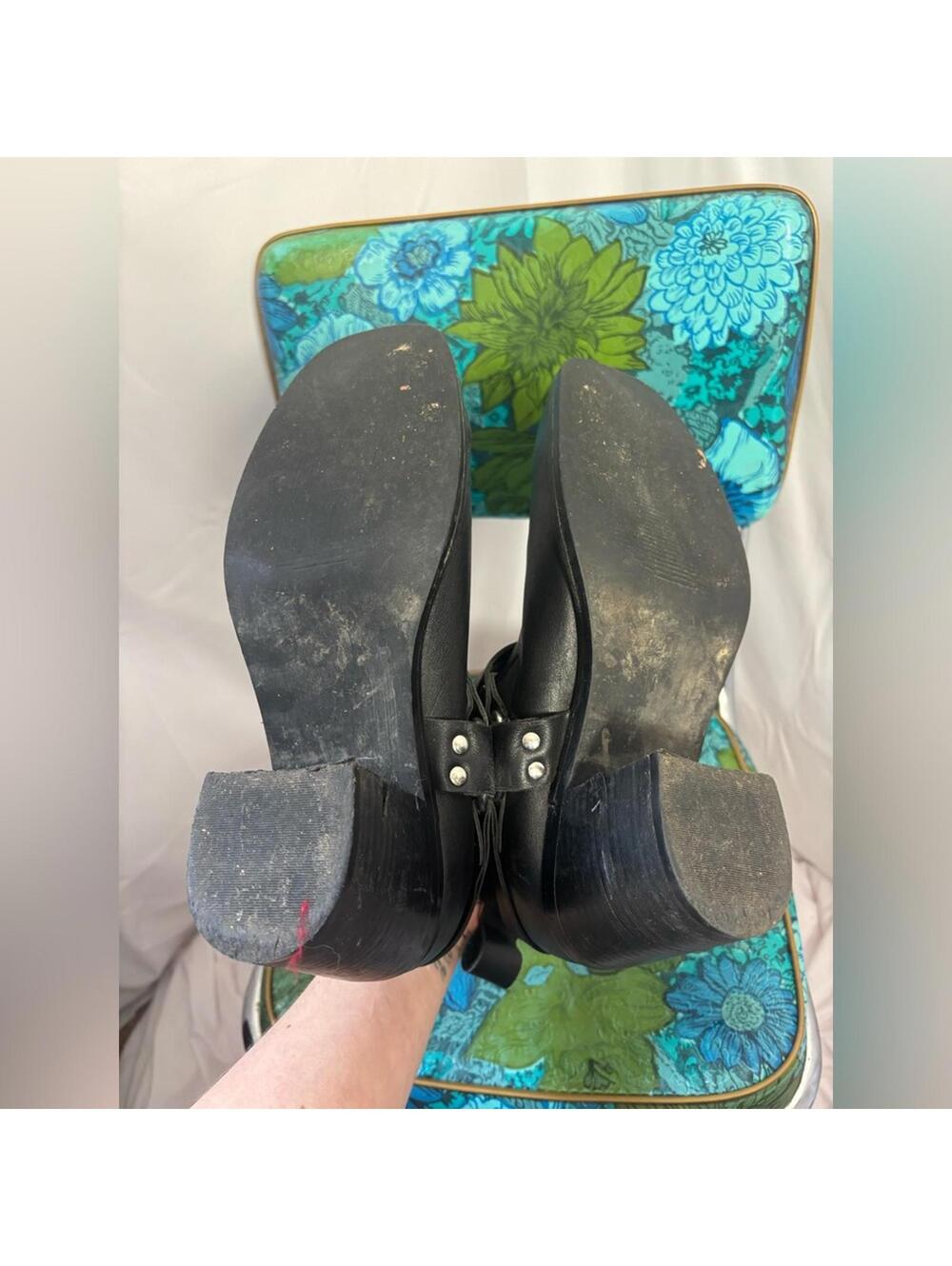 Black Leather Silver Studded Harness Ankle Booties Women’s Size 9.5 - Picture 8 of 12